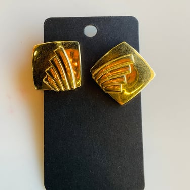 Square Gold 80s Earrings