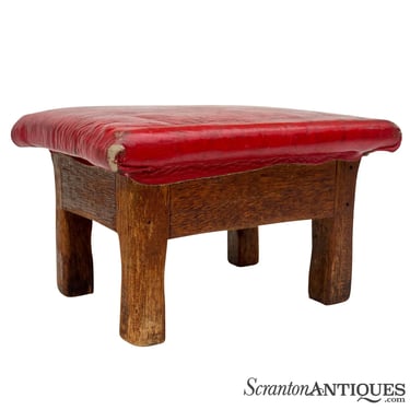 Antique Arts & Crafts Red Leather Footstool