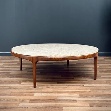 Mid-Century Modern Round Marble & Walnut Coffee Table by Lane, c.1960’s 