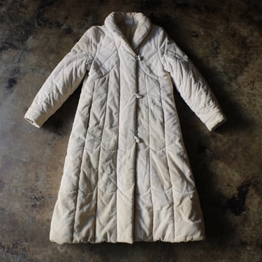 Quilted Corduroy Jacket / Vintage Cream Long Puffy Coat / Women's 80's Puffer Jacket 