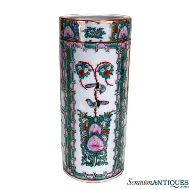 Vintage Chinese Porcelain Birds of Paradise Motif Cylinder Vase