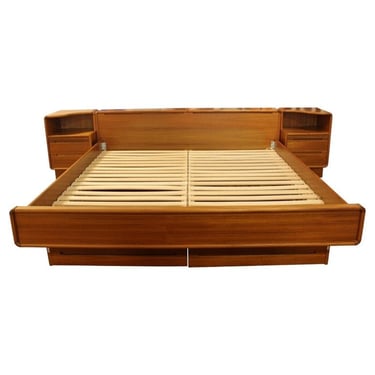 Danish Inspired Teak King Platform Bed with Storage & Nightstands 