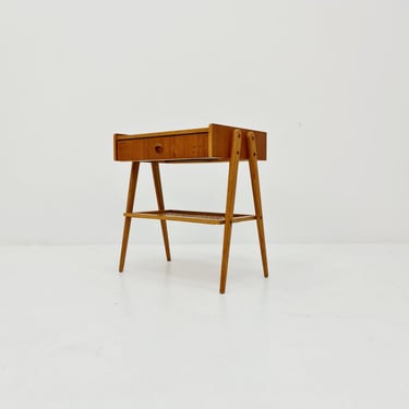 Danish Midcentury Side table/ Bedside table/ Night stand rattan and teak, 