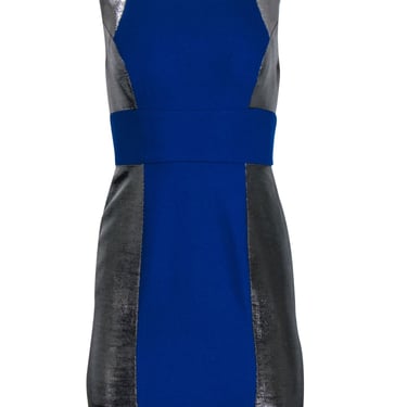 Tracy Reese - Cobalt Blue &amp; Silver Paneled Sheath Dress Sz 2