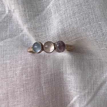 Calm Ring - Pastel Trio Ring with aquamarine, moonstone and amethyst in 14k goldfilled handmade ring 