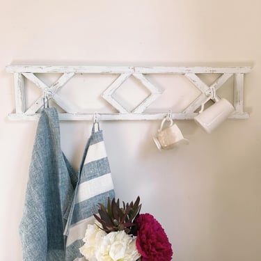 Beautiful rustic French rare find coat rack in white paint 