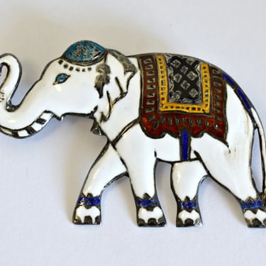 60's Siam sterling enamel royal elephant brooch, mid-century 925 silver good luck Asian elephant pin 