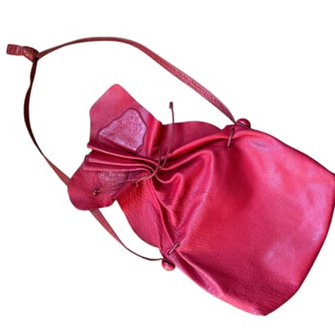 Red Leather Carlos Falchi Vintage Purse Hand Bag Vintage 