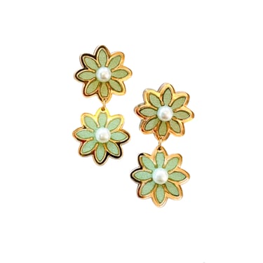 Sample Sale Small Green Double Daisy Earrings