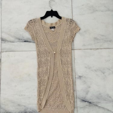 Y2K Vintage Wet Seal Cardigan Sweater Crochet Open Knit Beige Women Small Boho 