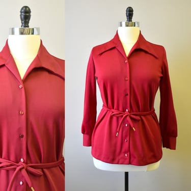 1970s NOS Jane Holly Claret Red Knit Blouse 