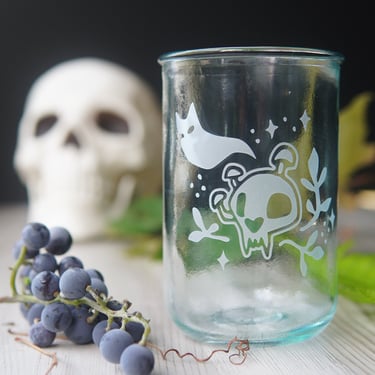 Recycled Glass Ghost Cat Cup - Cozy Haunting eco glass tumbler for drinking or candles 