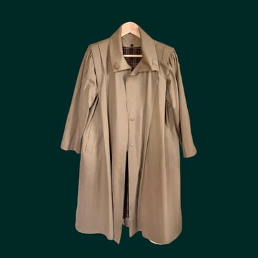 Beige Midi Coat, Vintage 80s 90s Overcoat, Longe Khaki Pleated Shoulder Mid Length Coat, Free Size Oversized Baggy Fit Trench Coat 