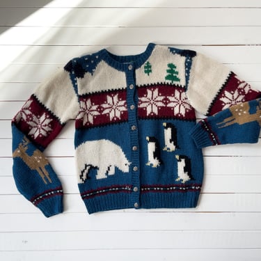 Christmas sweater 80s 90s vintage SKYR polar bear penguin winter novelty wool cardigan 