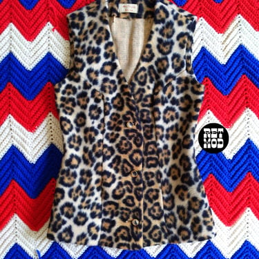 Sexy Vintage 60s 70s Leopard Print Furry Vest 