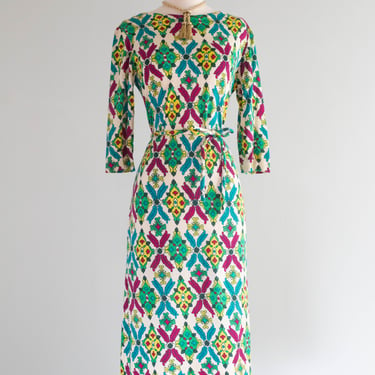 Fabulous 1960's Mirsa Italian Knit Dress In Jewel Tones / Medium