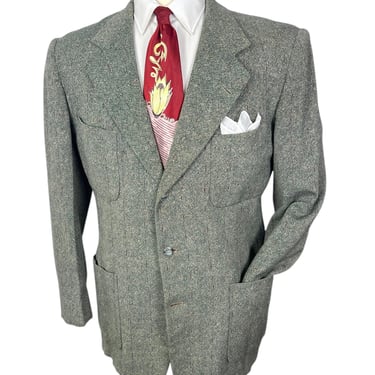 Vintage 1940s/1950s MARX MADE Donegal Tweed Wool Sport Coat ~ size 40 R ~ blazer / jacket ~ Patch Pockets ~ Bold Look ~ Atomic Fleck 