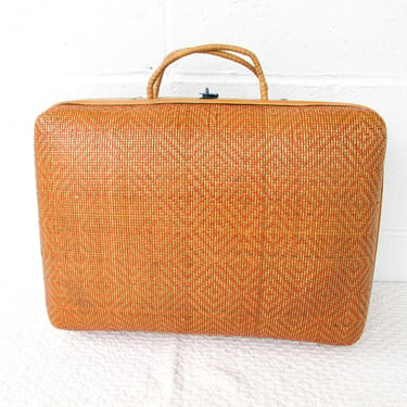 Woven Suitcase Purse Bag with Blue Clasp 