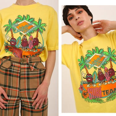 Vintage 1987 80s California Raisins Surf Team Yellow Single Stitch Graphic Vinyl Print T-Shirt 