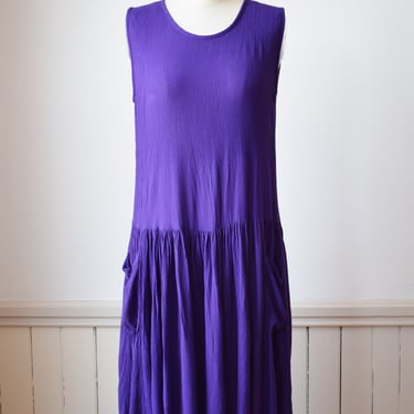 90s Purple Rayon Market Dress | M 