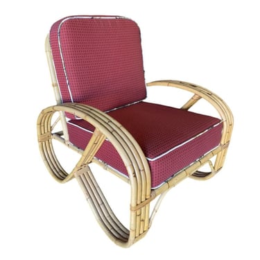 Restored 3/4 4-Strand Round Pretzel Rattan Lounge Chair 
