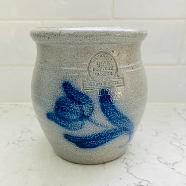 Handmade Vintage Rowe Pottery Works Cambridge Wisconsin 1987 Blue Tulip Salt Glaze Crock by LeChalet