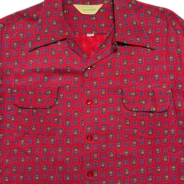Vintage 1940s/1950s BRENT SPORTSWEAR Rayon Sport Shirt ~ L ~ Montgomery Ward ~ Loop Collar ~ Camp ~ Paisley Print / Atomic 
