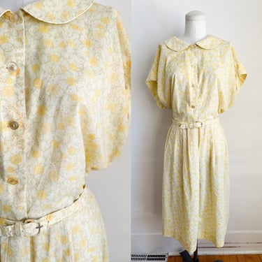 Vintage 1960s Butter Yellow Floral Cotton Dress / XL-2XL 