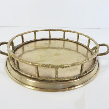 Vintage Brass Bamboo Tray -  Mid Century Round Brass Tray 