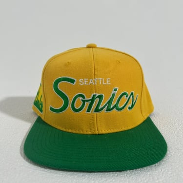 Seattle Sonics Script HWC  Yellow/Green Snapback Hat