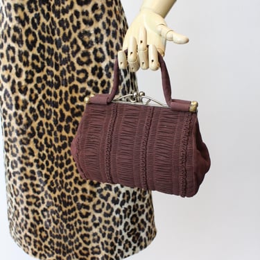 1940s BURGUNDY rayon ruched PURSE bag | new fall winter 