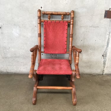 Antique Red Velvet Victorian Eastlake Rocking Chair
