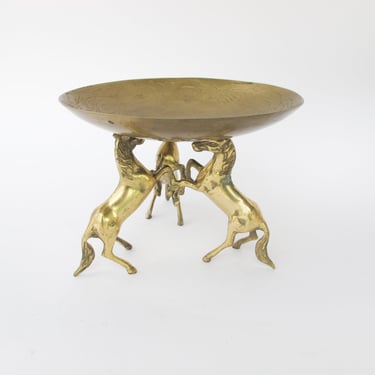 Brass Horse Stand with Brass Half Bowl 