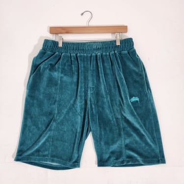 STUSSY Velvet Blue/Green Drawstring Shorts Sz. L