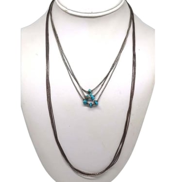 1970's Two Vintage American Southwest Liquid Silver and Turquoise Multi-Strand Necklaces 