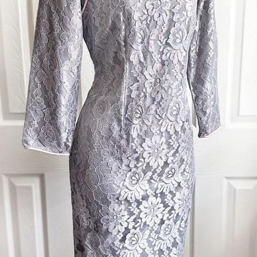 Grey Lace Cheongsam Dress Vintage Classic Asian style dress 1980's 