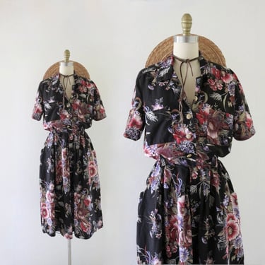 dark floral shirt dress - s/m 