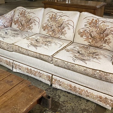 Cream Brown and Tan Couch w Floral Design