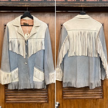 Vintage 1950’s Two-Tone Western Cowboy Fringe Leather Rockabilly Jacket, 50’s Vintage Clothing 
