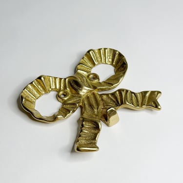 Solid Brass Bow Wall Hook, Vintage 1970's 