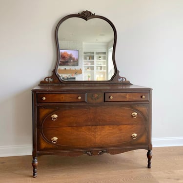 NEW - Gorgeous Antique Solid Wood Dresser with Mirror, Vintage Bedroom Furniture, Antique Bureau, Chest of Drawers, 1929 Bedroom Furniture 