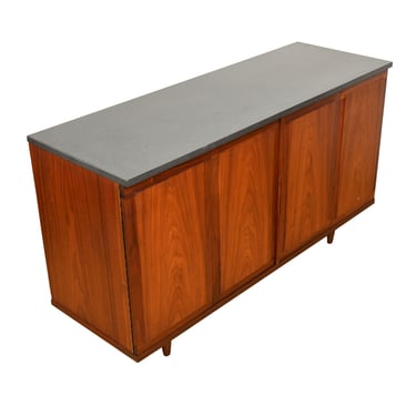 American Modernist Soapstone + Walnut Credenza | Media-Bar Cabinet