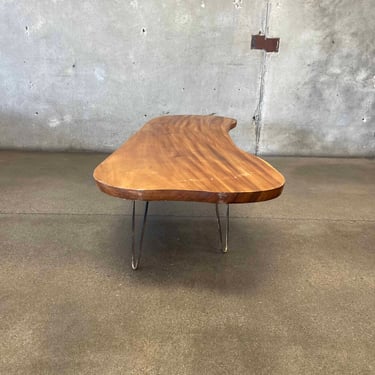 Vintage Biomorphic Solid Koa Wood & Hairpin Coffee Table