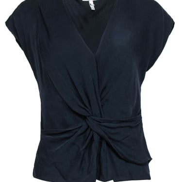 Joie - Navy Silk Twisted Waist Short Sleeve Blouse Sz XS