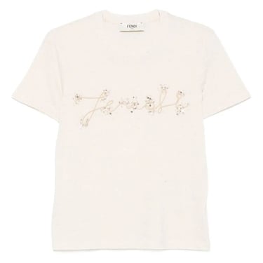 Fendi Women `Fendi` Embroidery T-Shirt