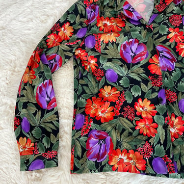 tropical 70s blouse / color vintage top / 70s hippie blouse / size 8 size 10 size 12 