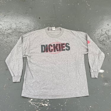 Size Large Vintage 90s Dickies Long Sleeve Graphic T Shirt Mens Gray Workwear Y2K baggy Skater Mall Skateboard Flames 