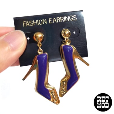 DEADSTOCK Sassy Vintage 80s Purple Gold High Heel Pumps Statement Earrings 