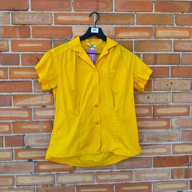 vintage 40s yellow cotton button down shirt / l large 