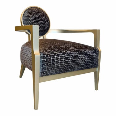 Caracole Couture Gray Cut Velvet Greek Key Lo and Behold Lounge Chair
